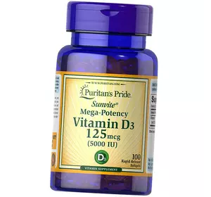 Витамин Д3, Холекальциферол, Vitamin D3 5000, Puritan's Pride  100гелкапс (36367070)