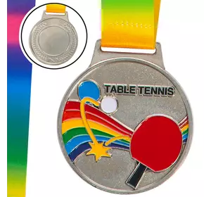Медаль спортивная с лентой цветная Настольный теннис C-0341 FDSO    Серебряный (33508336)
