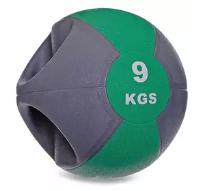 Мяч медицинский медбол с двумя рукоятками Modern FI-2619 Zelart  9кг  Серо-зеленый (56363018)
