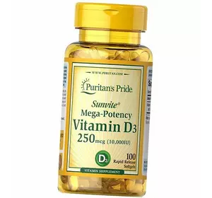 Витамин Д3, Холекальциферол, Vitamin D3 10000, Puritan's Pride  100гелкапс (36367132)