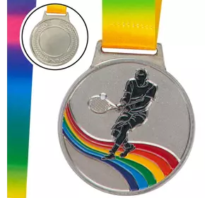 Медаль спортивная с лентой цветная Большой теннис C-0338     Серебряный (33508324)