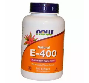 Витамин Е, Смесь токоферолов, Vitamin E-400 With Mixed Tocopherols, Now Foods  250гелкапс (36128370)