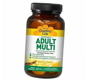 Жевательные Мультивитамины для взрослых, Adult Multi, Country Life  60таб Ананас-апельсин (36124038)