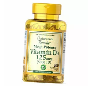 Витамин Д3, Холекальциферол, Vitamin D3 5000, Puritan's Pride  200гелкапс (36367070)
