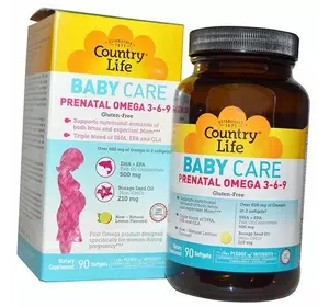 Пренатал Омега 3 6 9, Prenatal Omega 3-6-9, Country Life  90гелкапс Лимон (67124002)