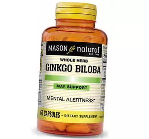 Экстракт гинкго билоба из цельного растения, Whole Herb Ginkgo Biloba, Mason Natural  60капс (71529021)