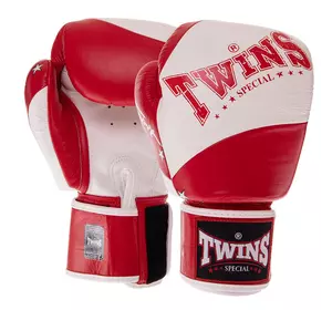 Перчатки боксерские кожаные Velcro BGVL10 Twins  10oz Бело-красный (37426138)