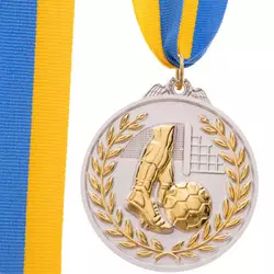 Медаль спортивная с лентой двухцветная Футбол C-7030     Серебряный (33508323)