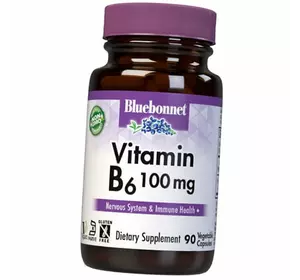 Витамин В6 (Пиридоксин), Vitamin B6 100, Bluebonnet Nutrition  90вегкапс (36393113)