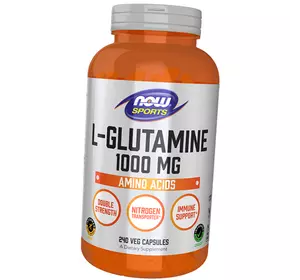 Глютамин для иммунитета и транспортировки азота, L-Glutamine Double Strength 1000, Now Foods  240вегкапс (32128003)