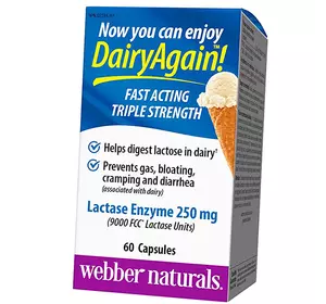 Фермент лактазы, Dairy Again! Lactase Enzyme 250, Webber Naturals  60капс (69485009)