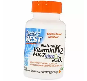 Натуральный Витамин К2 плюс Д3, Natural Vitamin K2 MK7 MenaQ7 plus D3, Doctor's Best  60вегкапс (36327068)