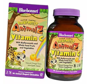 Жевательный Витамин С для детей, Animalz Vitamin C, Bluebonnet Nutrition  90таб Апельсин (36393018)