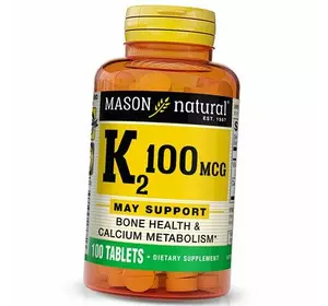 Витамин К2, Менахинон-4, Vitamin K2 100, Mason Natural  100таб (36529013)
