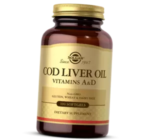 Масло печени трески, Витамины А и Д, Cod Liver Oil, Solgar  100гелкапс (67313001)