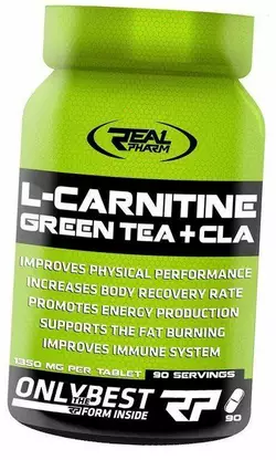 Карнитин с Экстрактом Зеленого Чая и КЛА, L-Carnitine Green Tea + CLA, Real Pharm  90таб (02055002)