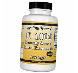 Витамин Е, Смесь токоферолов, Vitamin E-1000, Healthy Origins  60гелкапс (36354041)