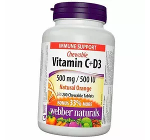 Витамин С и Д3, Vitamin C+D3, Webber Naturals  200таб Апельсин (36485030)