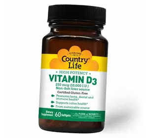 Витамин Д3, Vitamin D3 10000, Country Life  60гелкапс (36124113)