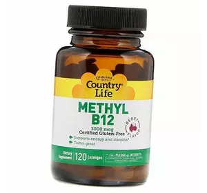 Метилкобаламин и Фолиевая кислота, Methyl B12 3000, Country Life  120леденцов Ягода (36124054)