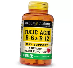Фолиевая кислота, Витамины В6 и В12, Folic Acid B6 & B12, Mason Natural  90таб (36529045)