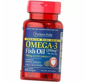 Омега-3, Omega-3 Fish Oil 1290 Mini Gels, Puritan's Pride  60гелкапс (67367011)