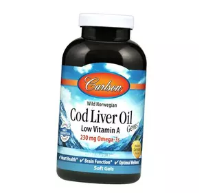 Норвежское масло печени трески, Cod Liver Oil Low Vitamin A, Carlson Labs  300гелкапс Лимон (67353005)