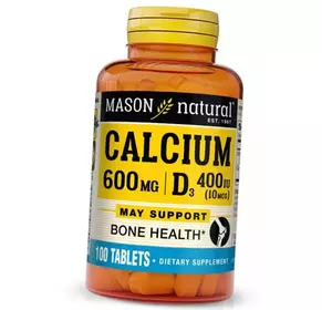 Кальций Д3, Calcium 600 Plus Vitamin D3, Mason Natural  100таб (36529059)