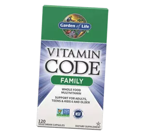 Комплекс Витаминов для всей семьи, Vitamin Code Family Multivitamin, Garden of Life  120вегкапс (36473004)