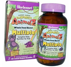 Детские витамины, Animalz Multiple, Bluebonnet Nutrition  180таб Виноград (36393076)