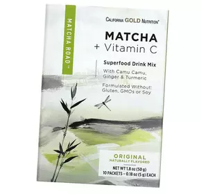 Органический зеленый чай матча с витамином С, Matcha + Vitamin C, California Gold Nutrition  10пак Натурал (05427007)