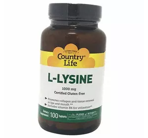 Лизин, L-Lysine 1000, Country Life  100таб (27124005)