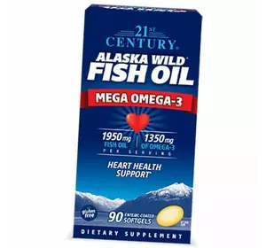 Рыбий Жир из Дикой Аляскинской Рыбы, Alaska Wild Fish Oil Mega Omega-3, 21st Century  90гелкапс (67440005)