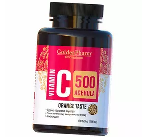 Витамин С с Ацеролой, Vitamin C Acerola 500, Golden Pharm  100таб Апельсин (36519006)