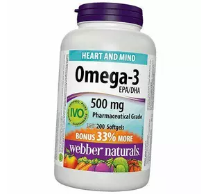 Омега-3, Omega-3 500, Webber Naturals  200гелкапс (67485002)