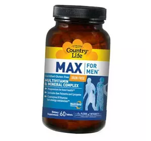 Витаминный комплекс для мужчин без железа, Max For Men Iron Free, Country Life  60таб (36124007)