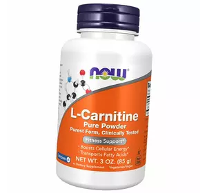 L-карнитин чистый порошок, Поддержка фитнеса, L-Carnitine Pure Powder, Now Foods  85г (02128019)