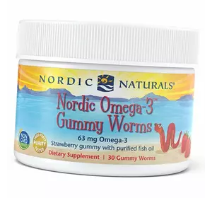 Омега 3 для детей, Nordic Omega-3 Gummy Worms, Nordic Naturals  30таб Клубника (67352045)
