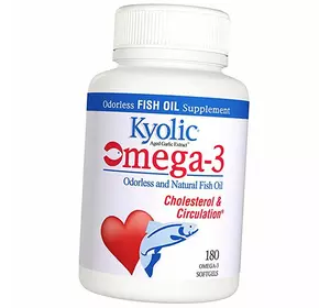 Натуральный Рыбий Жир без запаха, Omega-3 Cholesterol & Circulation, Kyolic  180гелкапс (67539001)