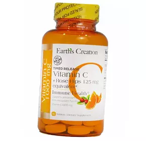 Витамин С замедленного высвобождения с шиповником, Timed Release Vitamin C with Rose Hips, Earth's Creation  60таб (36604024)