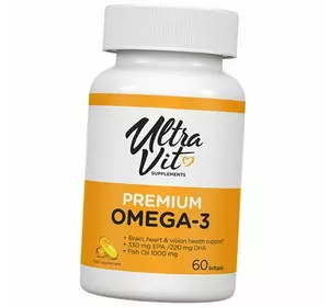 Рыбий жир, Омега 3, UltraVit Premium Omega-3, VP laboratory  60гелкапс (67099005)