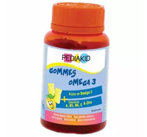 Натуральные медвежуйки Омега 3, Gummies Omega 3, Pediakid  60таб Лимон (67505001)