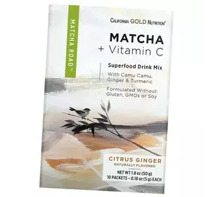 Органический зеленый чай матча с витамином С, Matcha + Vitamin C, California Gold Nutrition  10пак Цитрус-имбирь (05427007)