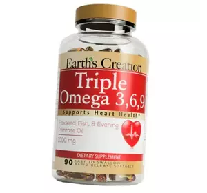 Омега 3-6-9, Triple Omega 3-6-9 with Flaxseed Evening Primrose Oil & Fish Oil, Earth's Creation  90гелкапс (67604004)