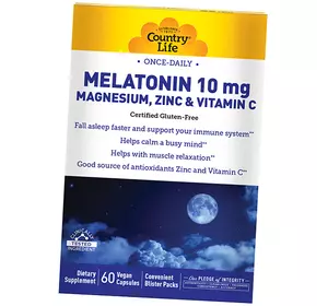 Мелатонин с магнием, цинком и витамином С, Melatonin with Magnesium Zinc and Vitamin C, Country Life  60вегкапс (72124022)