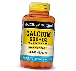 Кальций и Витамин Д3 с минералами, Calcium 600 + Vitamin D 3 Plus Minerals, Mason Natural  100таб (36529058)