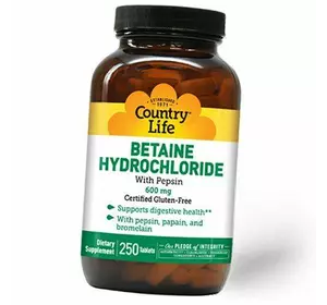 Бетаин Гидрохлорид с Пепсином, Betaine Hydrochloride, Country Life  250таб (72124018)