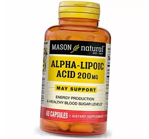 Альфа Липоевая кислота капсулы, Alpha Lipoic Acid 200, Mason Natural  60капс (70529001)