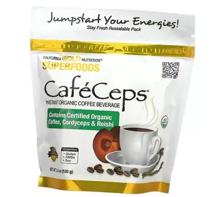 Органический растворимый кофе с порошком кордицепса и грибов, Superfoods CafeCeps, California Gold Nutrition  100г (05427004)