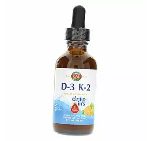 Жидкий Витамин Д3 К2, Vitamin D-3 K-2 Drop, KAL  59мл Цитрус (36424009)